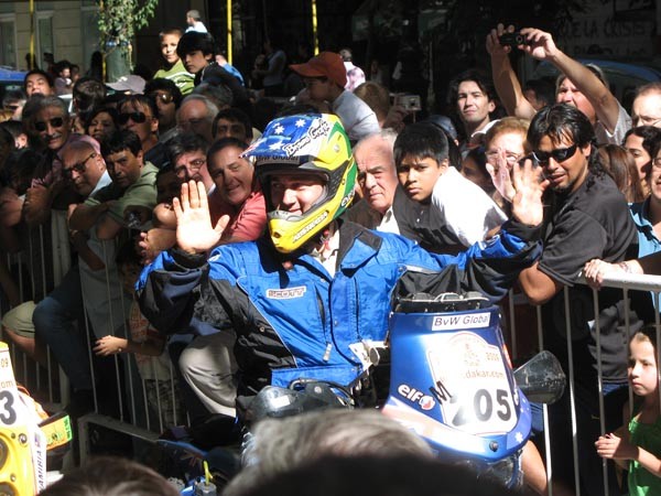 Motocyclist in the Dakar Rally during the symbolic start through the streets of Buenos Aires